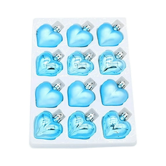 Blue Heart Shaped Christmas Ball Ornaments Blue Color Set Of 12 Pieces Metallic Finish For Tree Decor Holiday Plastic
