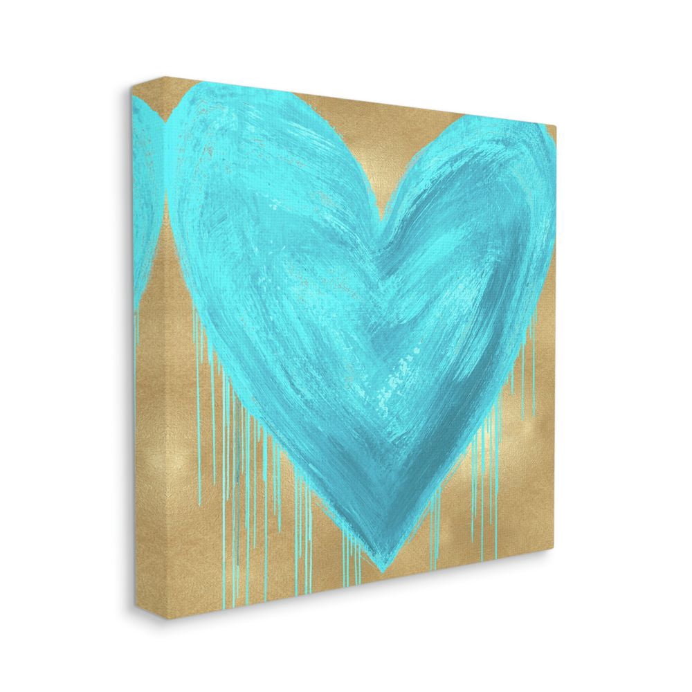 Blue Heart over Neutral Tan with Paint Drip Typography Gallery-Wrapped Canvas Print Wall Art, 17x17