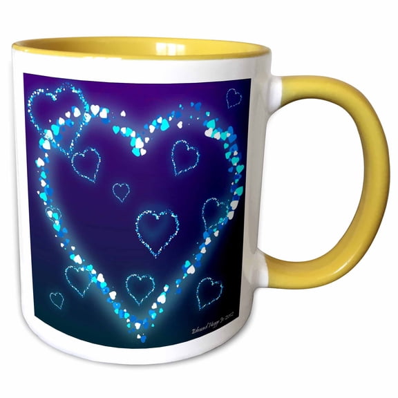 3drose, Blue Hearts Valentine, 11oz Two-tone Yellow Mug