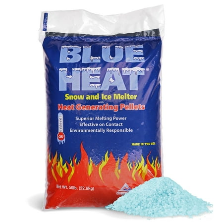 Blue Heat Ice Melt Pellets Deicer and Snow Removal for Driveway, 50 Pounds