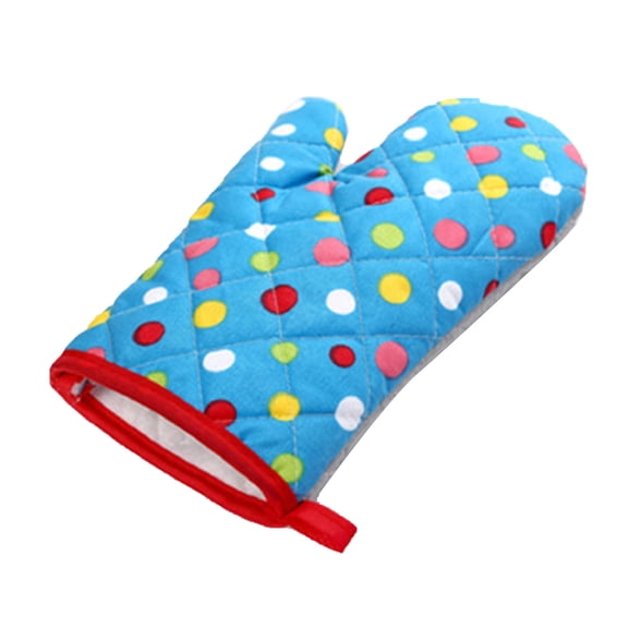 Blue Heat Resistant Oven Mitts - Thickened Microwave & Baking Hand Protection