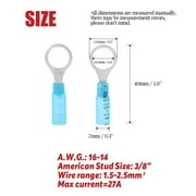Blue Heat Shrink Ring 3/8 Eyelet Terminals Wire Connectors 16-14 AWG