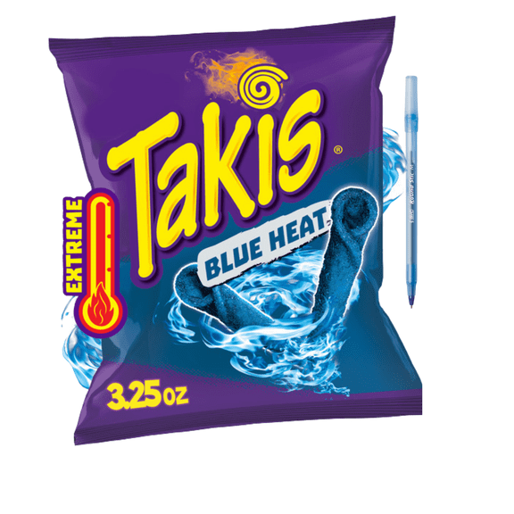 Blue Heat  Snack Size Bag, Hot Chili Pepper Flavored Extreme Spicy Rolled Tortilla Chips 3.25 oz