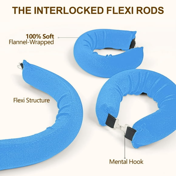 Blue Heatless Hair Curler – Overnight Satin Flexi Rods with Hook, Damage-Free Curling Tool for All Hair Types