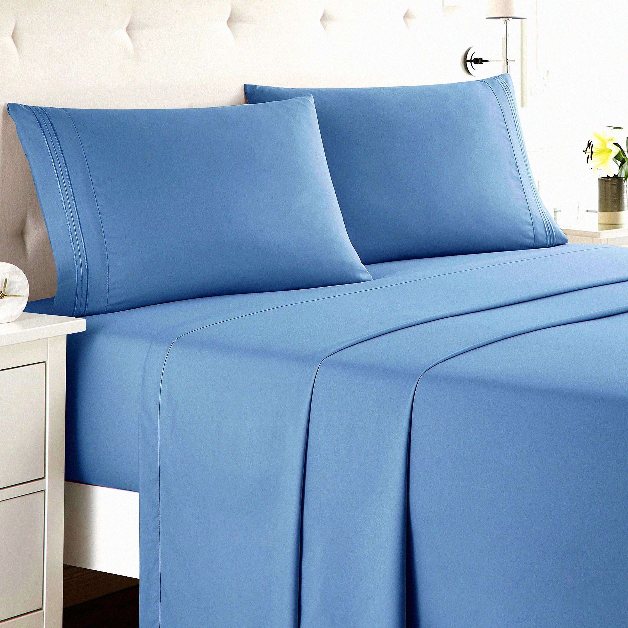 Blue Heaven Luxury Queen Sheet Set - Double Brushed 4 Piece Bed Sheets ...