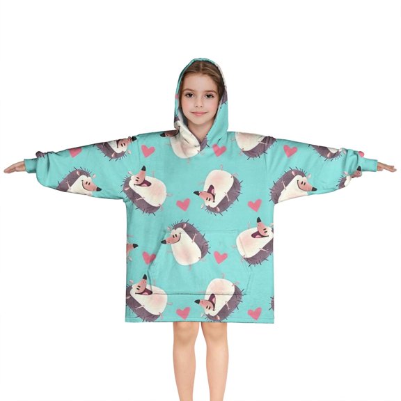 Blue Hedgehog Love Blanket Hoodies for Kids 6-13YR Oversize Wearable Blanket Hoodies for Boys Girls Teens