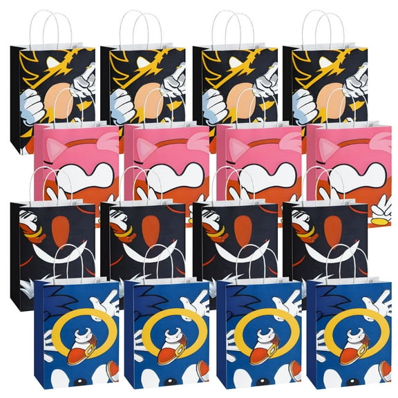 16Pcs Blue Hedgehog Party Gift Bags,Blue Hedgehog Theme Party Supplies