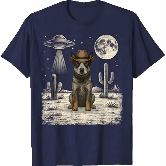 Blue Heeler Cowboy Dog UFO T-Shirt, Vintage Birthday Gift