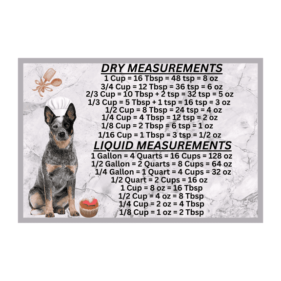 Blue Heeler Dog Measuring Chart Magnet Kitchen Baking Guide