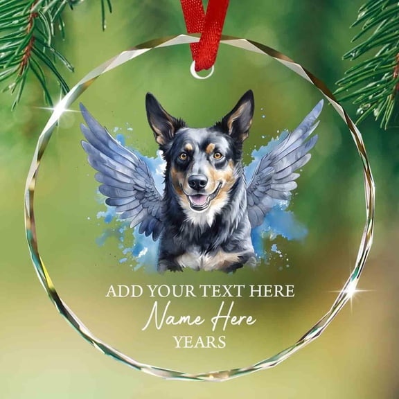 Blue Heeler Dog Memorial Glass Ornament, Personalized Blue Heeler with Angel Wings Christmas Ornament 2025, Dog Loss Gifts for Dad Mom Son Daughter, Customized Text Dog's Name & Year Ornaments