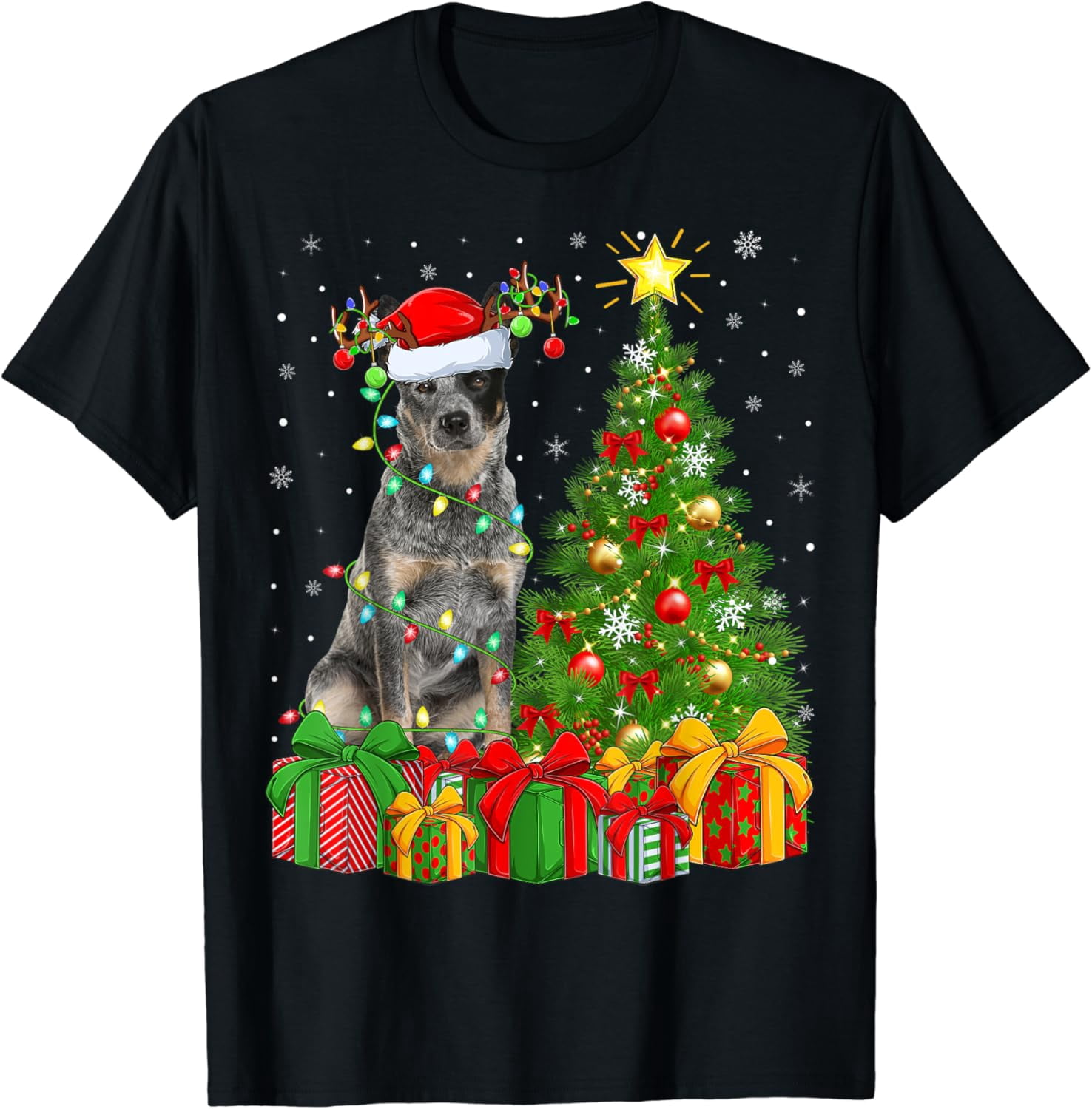 Blue Heeler Lighting Xmas Tree St Nick Christmas T-Shirt - Walmart.com