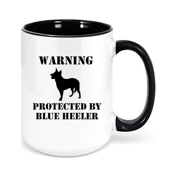 Blue Heeler Mug, Warning Protected By Blue Heeler, Gift For Blue Heeler Owner, Australian Cattle Dog, Blue Heeler Cup, Cattle Dog Coffee Mug, BLACK