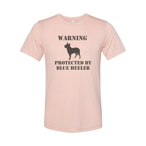 "Blue Heeler Shirt, Warning Protected By Blue Heeler, Unisex, Sublimation, Blue Heeler Tee, Australian Cattle Dog, ACD T, Cattle Dog Shirt, Peach, MEDIUM"