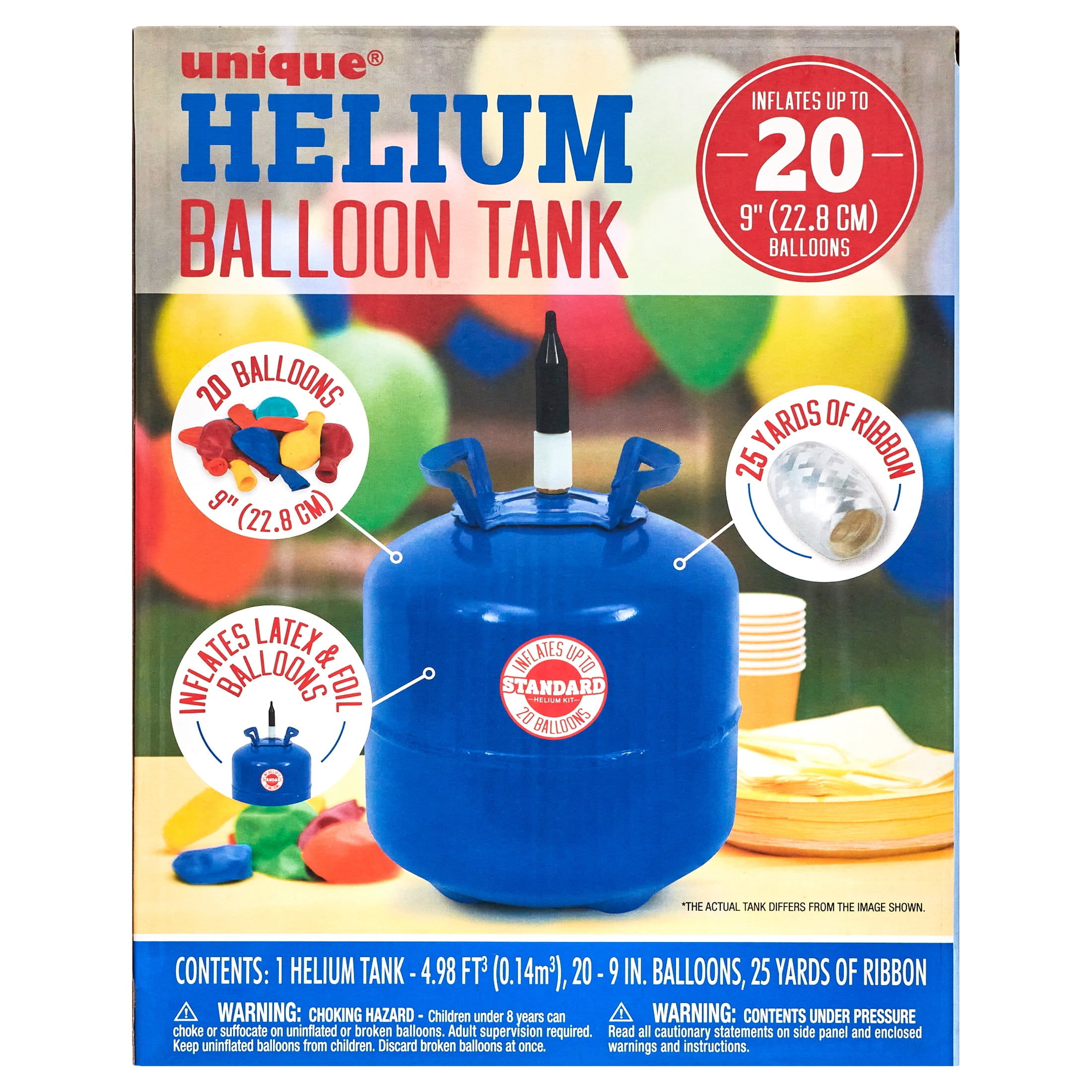 Disposable Portable Helium Balloon Kit 4.98 Cu Ft with 20 Balloons 25 Yards Ribbon Blue Walmart