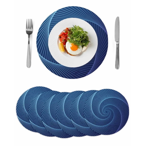 Blue Helix Stripes Round 13 Inch Placemats Set of 6, Modern Minimalism Abstract Line Art HeatResistant Non Slip Place Mats for Dining Table, Wipeable Braided Kitchen Table Mats for Housewarming