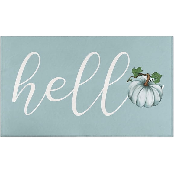 Blue Hello Fall Door Mat Outdoor for Front Door, Fall Decorations for Home Non-Slip Washable Pumpkin Autumn Doormat Entrance Rug for Indoor Outdoor Decor (Hello 3, 17"x30")