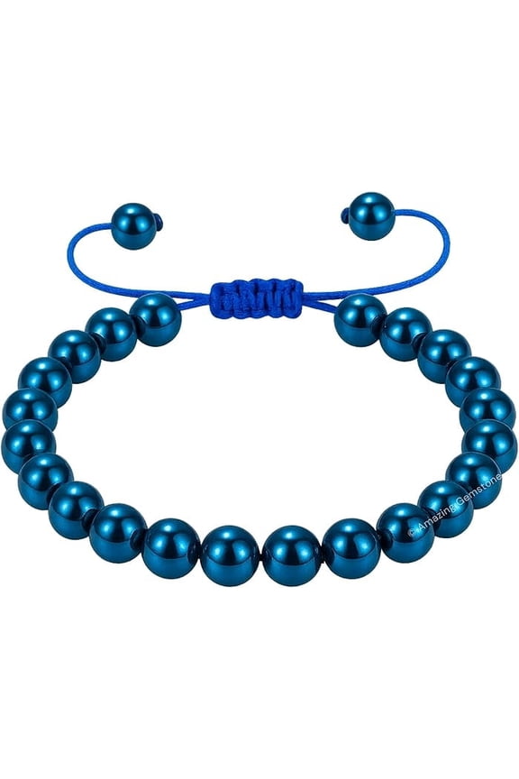 Blue Hematite Crystal Bracelet - 8mm Beaded Bracelet and Healing Stones