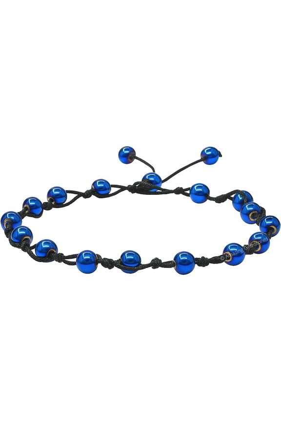 Blue Hematite (Knotted) Crystal Anklet, 6mm Beads Anklet for Women