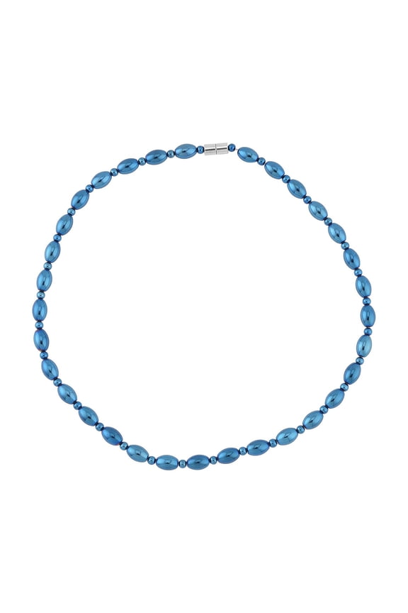 Blue Plated Hematite 326.50 ctw Beaded Necklace with Magnetic Clasp in Silvertone 20 Inches Christmas Gifts