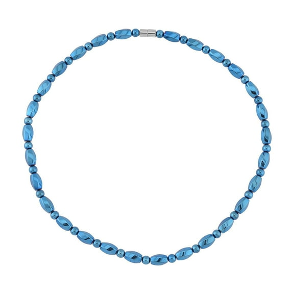 Blue Plated Hematite 353.50 ctw Beaded Necklace With Magnetic Clasp in Silvertone 20 Inches Christmas Gifts
