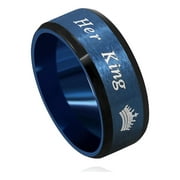 Blue Her King Ring for Men, His Matching Couples Wedding Band, Valentines Jewelry Lovers Gifts for Boyfriend Y1314 (Size 10)
