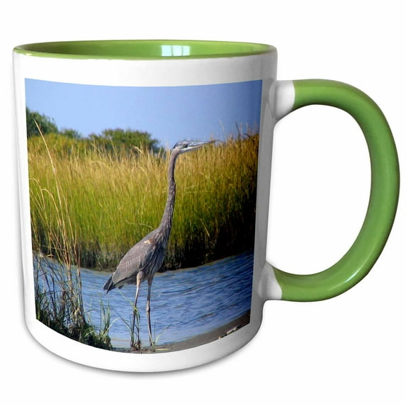 3drose, Blue Heron, 15oz Two-tone Green Mug