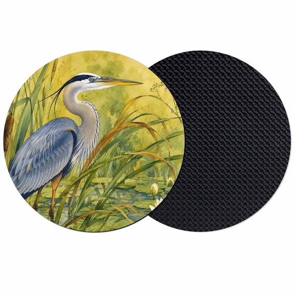 Blue Heron Bird Coasters Set of 2, Absorbent Coasters for Drinks, Summer Lotus Flowers Leaves Country Lake Coaster for Desk Coffee Table Protection, Home Decor House Warming Gifts 4"