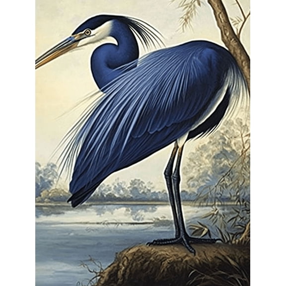 Blue Heron Decorative Painting/Canvas Art Suitable for Living Room Bedroom Office Dining Room Kitchen Bathroom Entryway Study Studio and Gallery Decor Vintage Bird Wall Art.