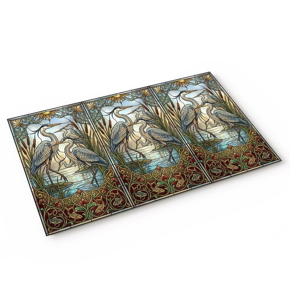 Blue Heron Door Mat Retro Reeds Sunlight Birds Stained Glass Windows Non Slip Absorbent Entrance Mat Washable Low Profile Indoor Doormat for Front Door Entryway Entry 16"x24"