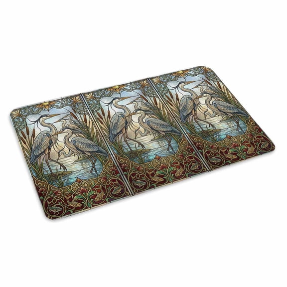 Blue Heron Doormat Retro Reeds Sunlight Birds Stained Glass Windows Non Slip Low Profile Rubber Door Mat Washable Absorbent Indoor Front Door Mat Entryway Rug Entrance Carpet 16x24 Inch