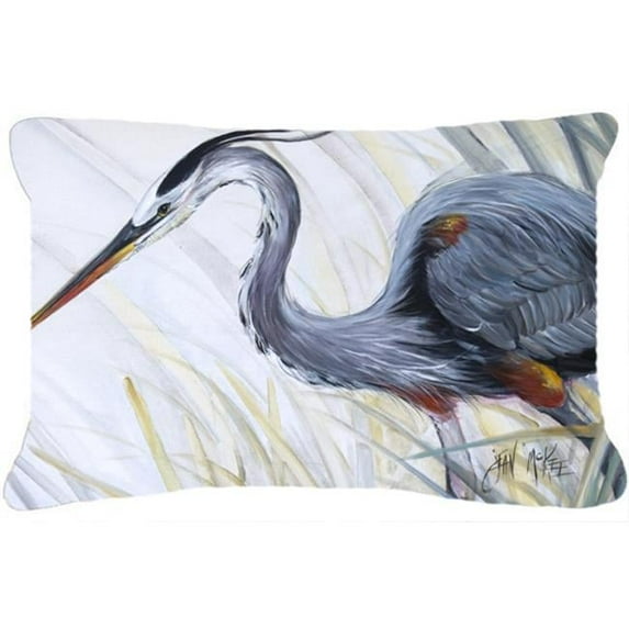 Blue Heron Frog Hunting Canvas Fabric Decorative Pillow