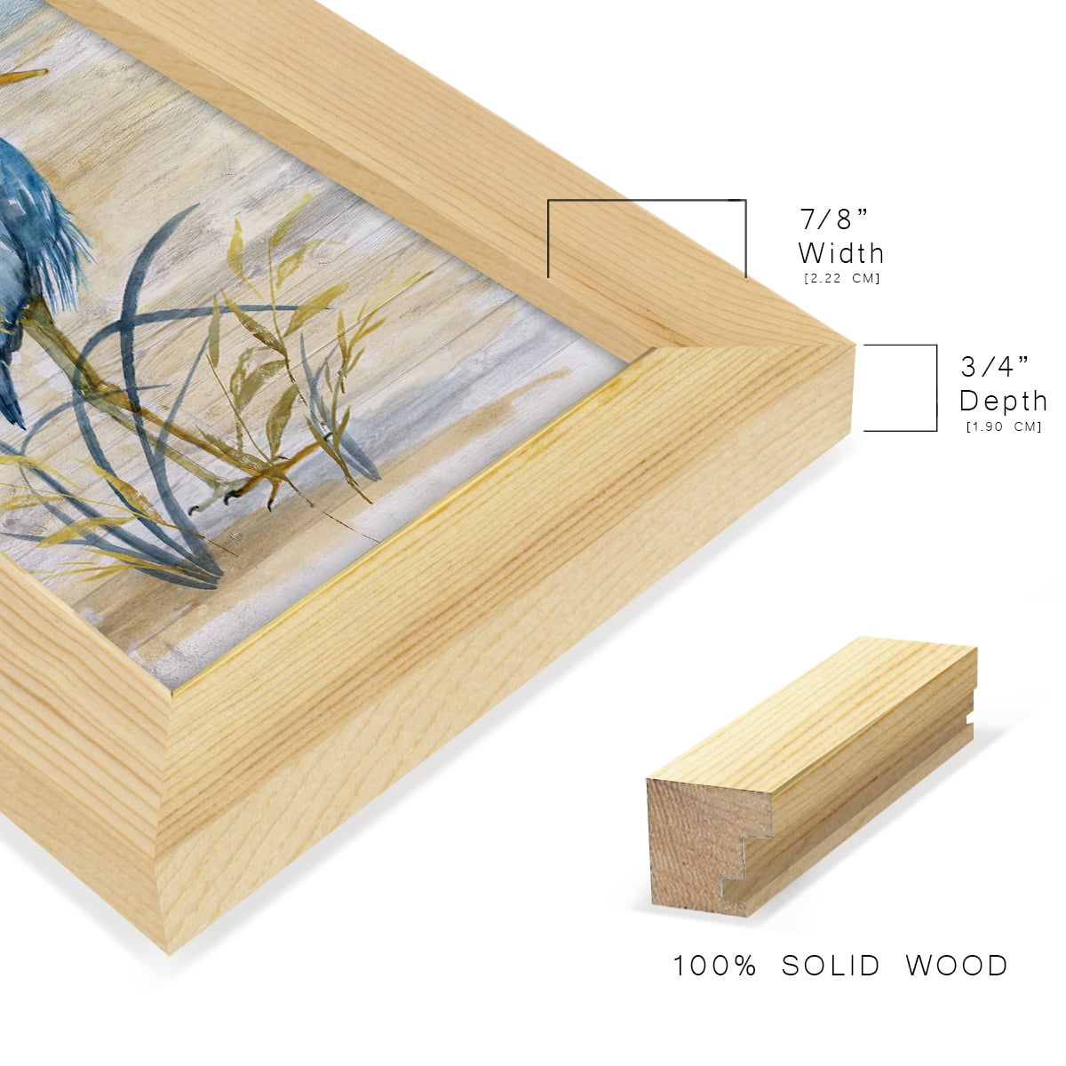 Blue Heron I -Framed Print w/glass-Natural Wood