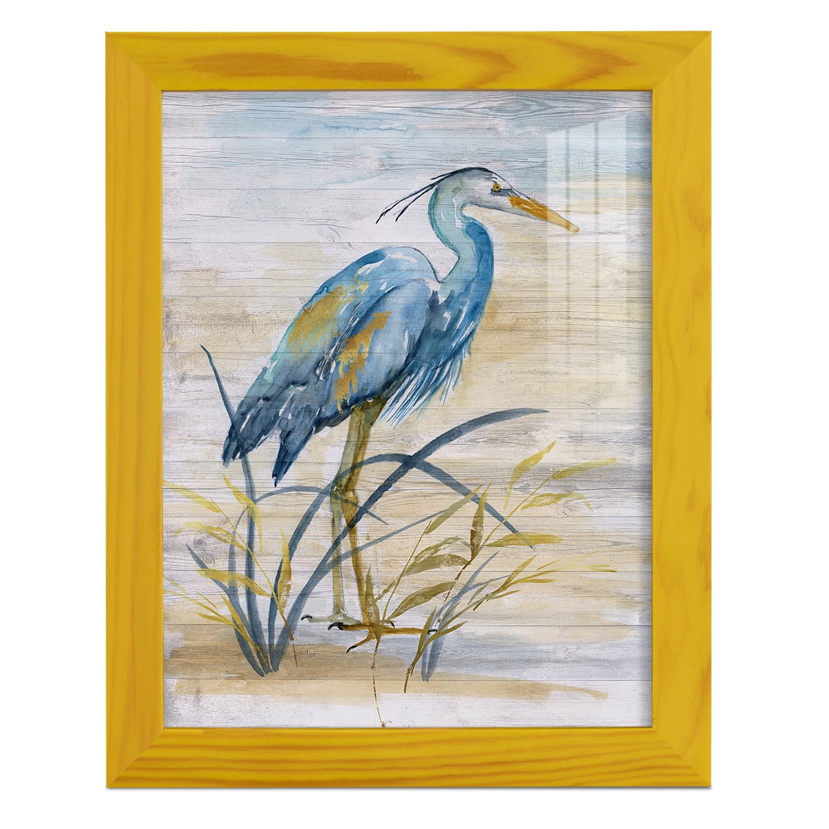 Blue Heron I -Framed Print w/glass-Sunflower Yellow