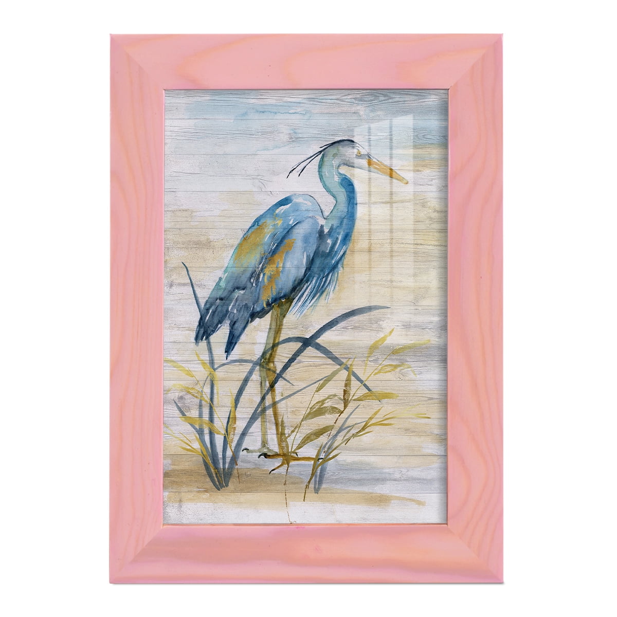 Blue Heron I -Framed Print w/glass-Sunset Pink