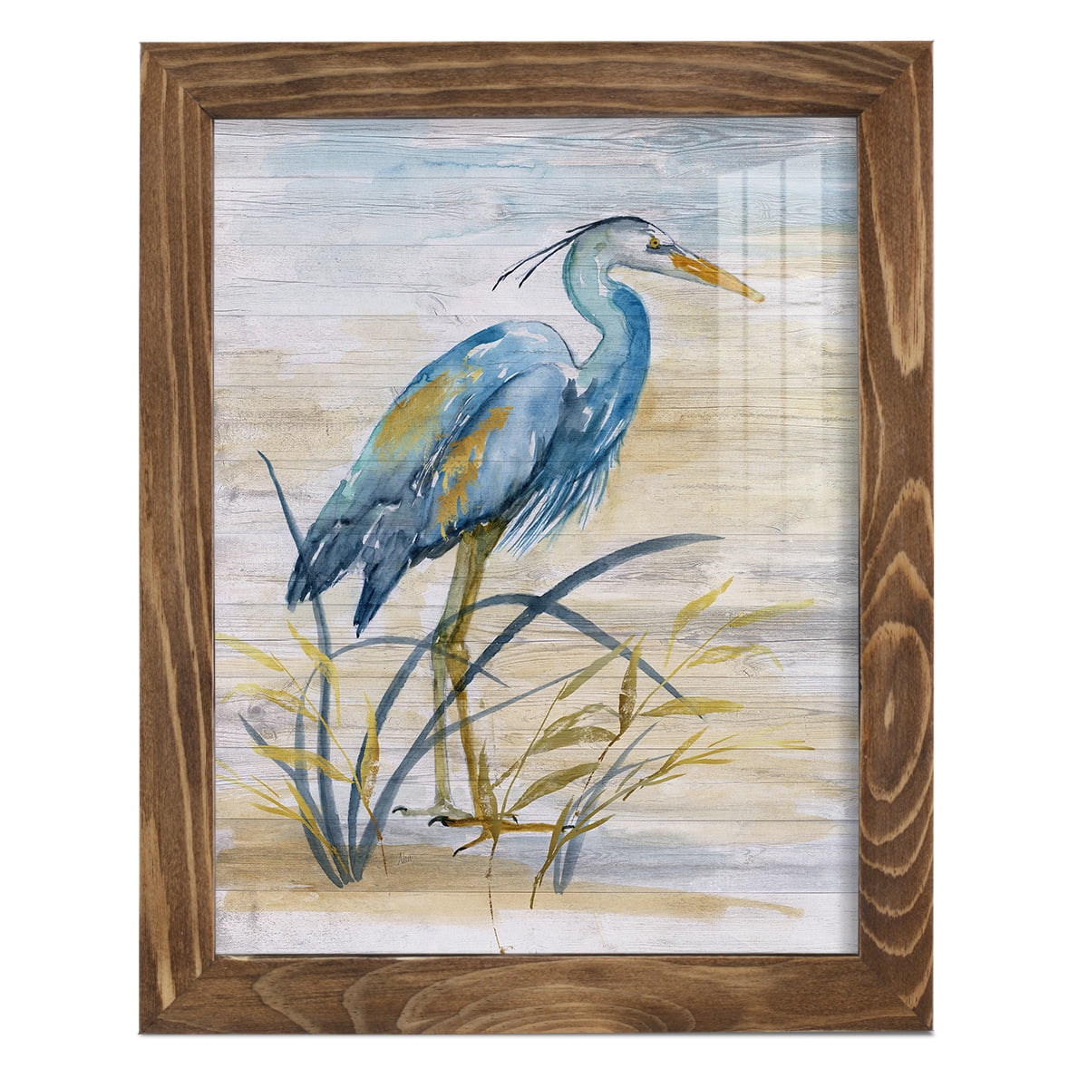 Blue Heron I -Framed Print w/glass-Walnut
