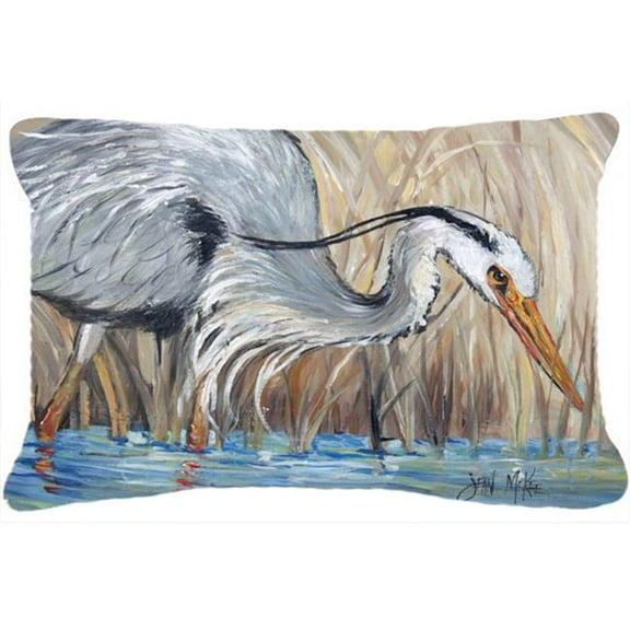 Blue Heron In The Reeds Canvas Fabric Decorative Pillow