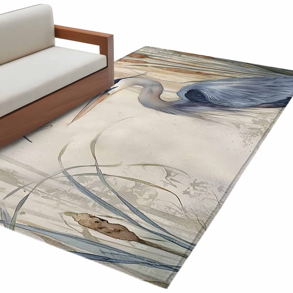 Blue Heron Kitchen Runner Rug 2.7x5 Washable Runners for Hallway Non Slip Reeds Dragonfly Coastal Animals Large Area Rug Indoor Floor Carpet for Bathroom Laundry Entryway Bedroom Living Room