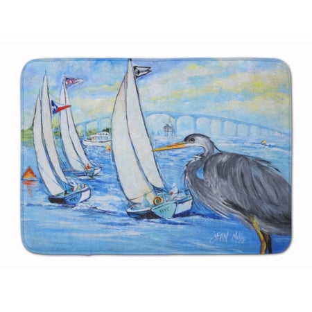 Blue Heron Sailboats Dog River Bridge Machine Washable Memory Foam Mat