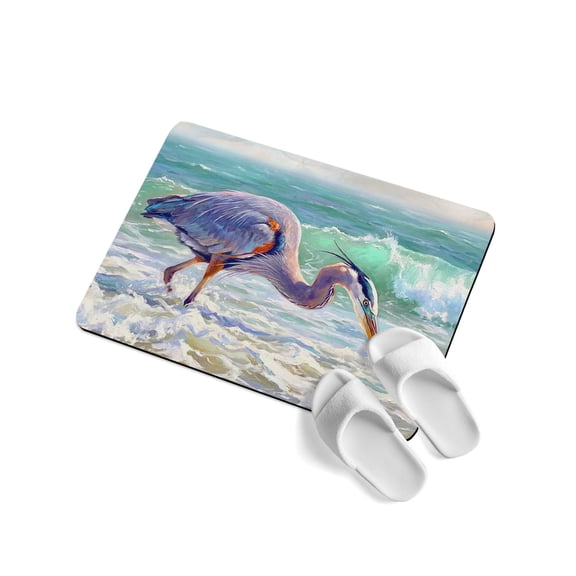 Blue Heron Soft Diatomaceous Earth Mat, Coastal Ocean Waves Bird Water Splash Realistic Style Absorbent Bath Mat Non Slip Rubber Backed Quick Dry Doormat Fit Under Door for Bathroom Kitchen 16"x24"