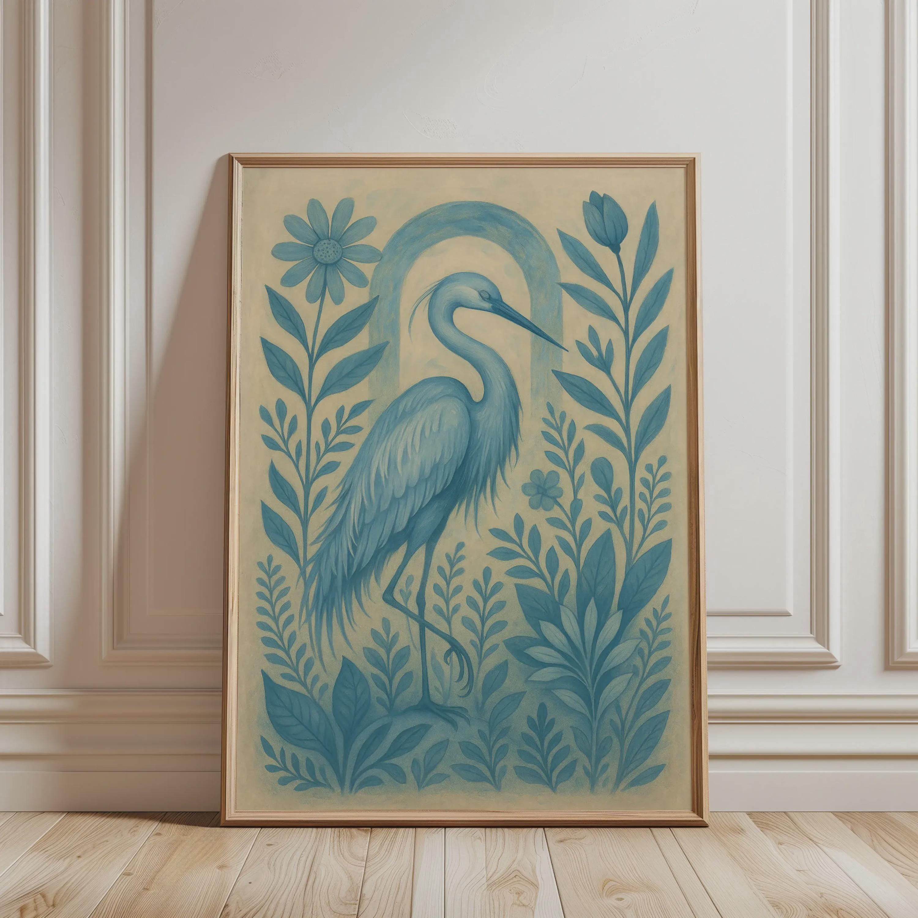 Blue Heron Wall Art Botanical Bird Poster Floral Boho Animal Art Boho ...