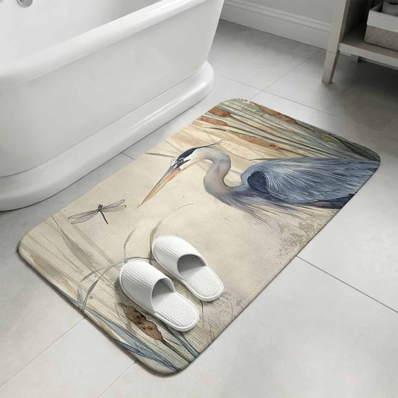 Blue Heron Washable Area Rugs for Living Room Bedroom, Large Non Slip Indoor Floor Carpet Absorbent Low Pile Reeds Dragonfly Coastal Animals Door Mat Rugs for Bathroom Entryway 47.2"x63"