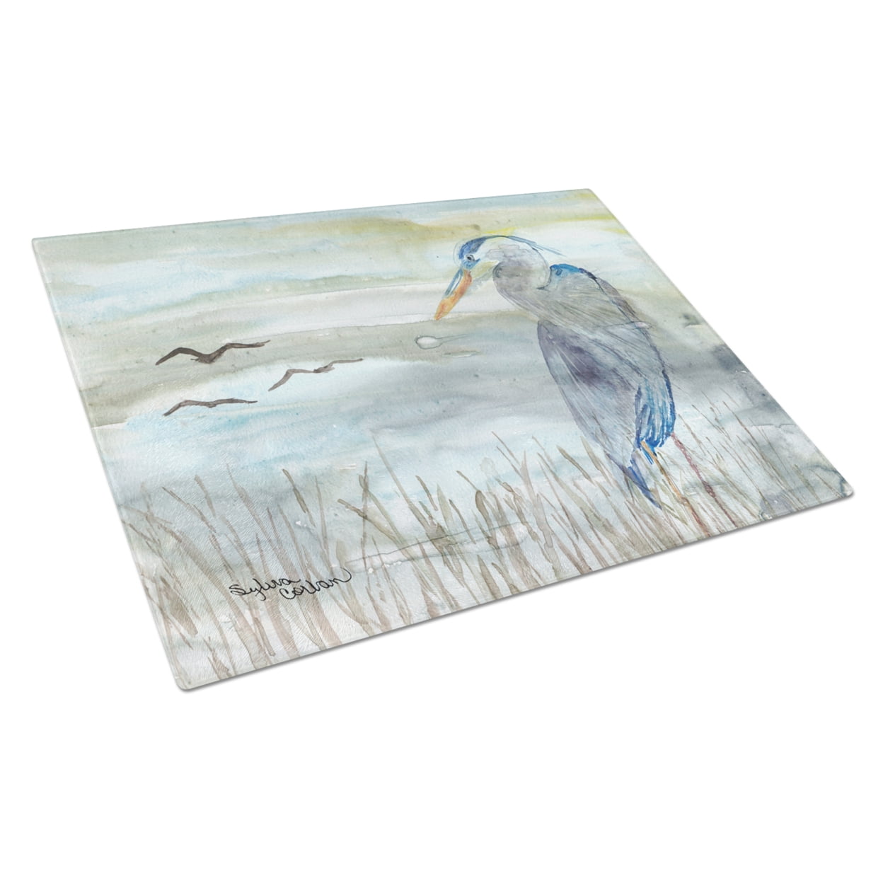 Blue Heron Watercolor Large Tempered Glass Cutting Board
