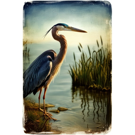 Blue Heron in A Scenic Landscape Photograph - 12" x 18" Art Print Wall Decor