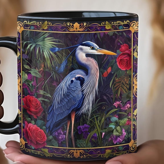 Blue Heron in Art Nouveau Style of William Morris, Coffee Cup, Tea Mug, Gift for Nature Lover, Animal Lover, Kitchen Decor, morning coffee