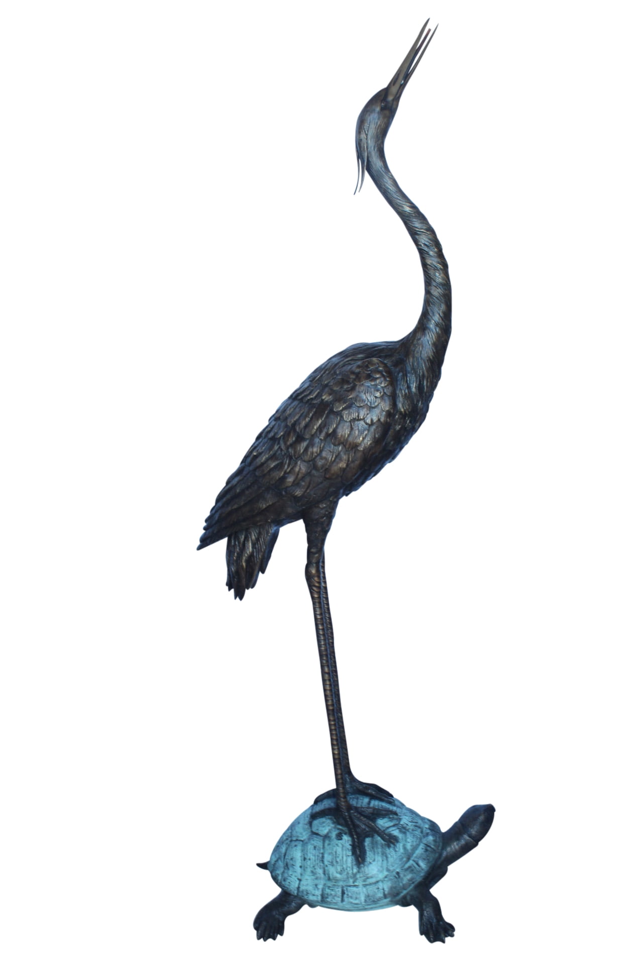 Nifao Blue Heron Looking Up on Turtle Outdoor Fountain Statue, Bronze Garden Water Feature Sculpture for Patio & Yard – Garden Outdoor Decor Sculpture, 21"L x 16"W x 71"H