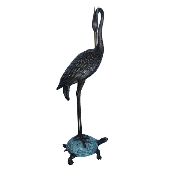 Nifao Blue Heron Perched on Turtle Outdoor Fountain Statue, Bronze Garden Water Feature Sculpture for Patio & Yard – Garden Outdoor Decor Sculpture, 21"L x 16"W x 64"H