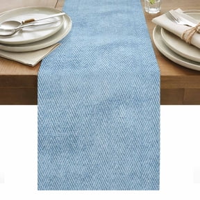 Blue Herringbone Cotton Linen Table Runner Modern Minimalist Woven Textured Dining Table Runners for Home Decor Party Dining Room Restaurant Kitchen Party 13" x 72"