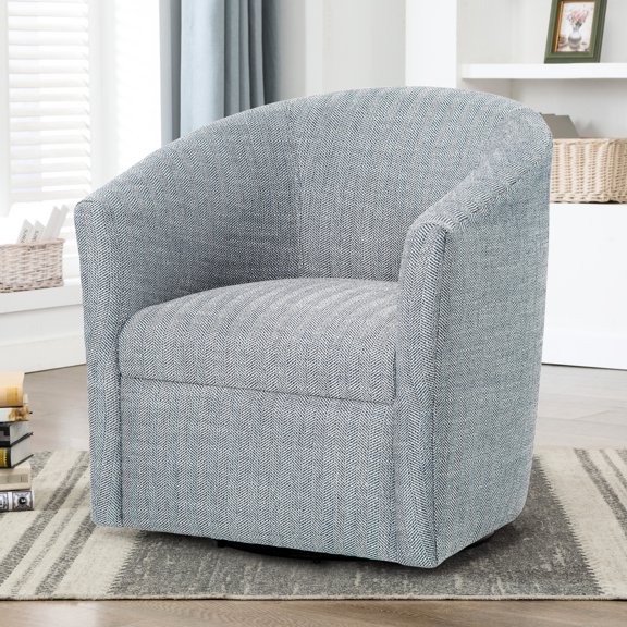 Blue Herringbone Material - Sturdy Construction - Small Space Use - Relaxing Seating