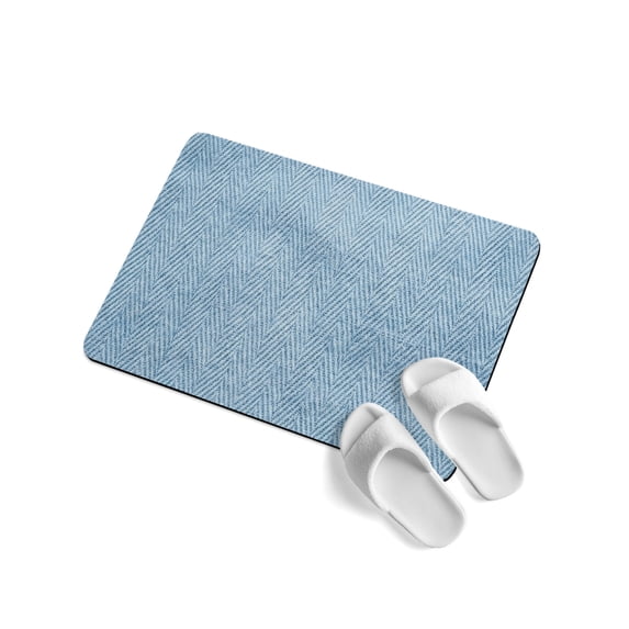Blue Herringbone Soft Diatomaceous Earth Mat, Modern Minimalist Woven ...