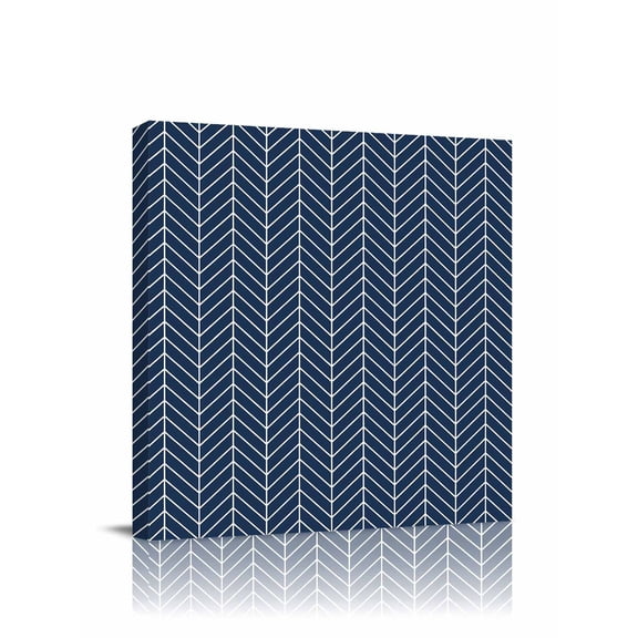 Blue Herringbone Stripes Canvas Wall Art, Modern Abstract Geometric Navy Blue Simple Lines Framed Wall Decor Modern Artwork Prints Painting for Living Room, Bedroom, Kitchen & Cafe Decor 8x8 Inch